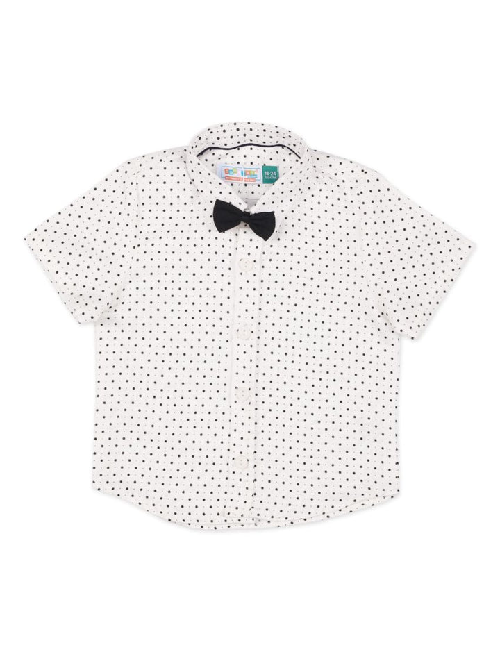 Formal Shirt With Bow- Black Polka Dots On White