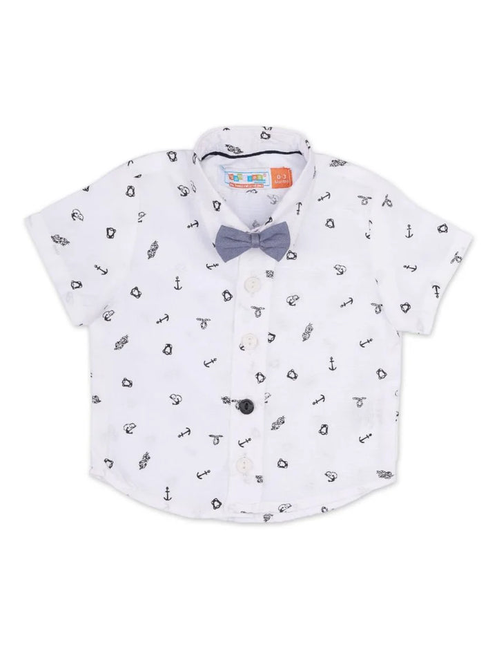 Formal Shirt With Bow- Black Anchor On White