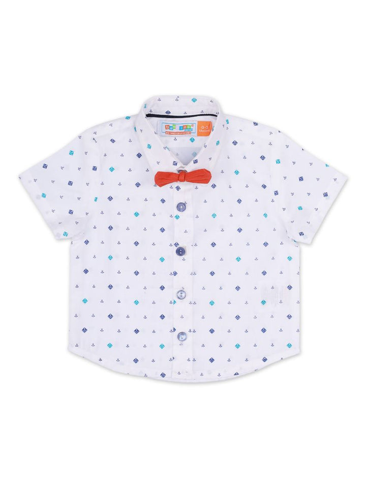 Formal Shirt With Bow- Blue Anchor On White