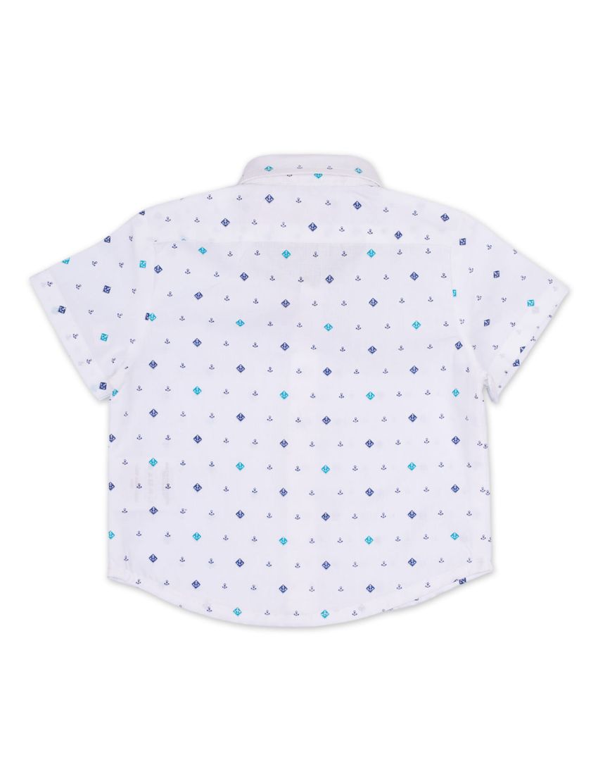 Formal Shirt With Bow- Blue Anchor On White