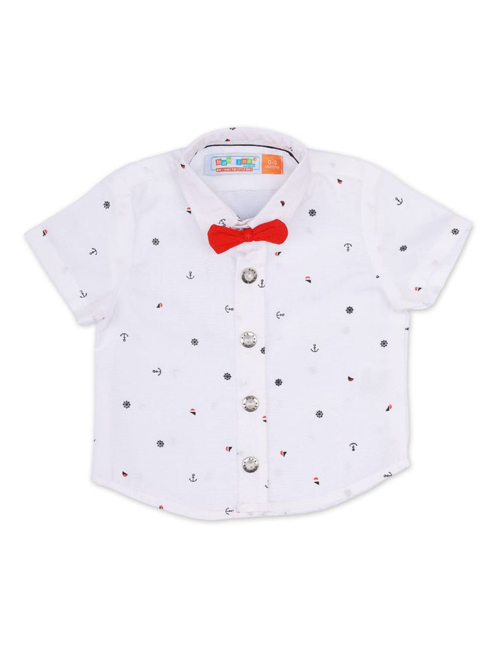 Formal Shirt With Red Bow- Black Anchor On White