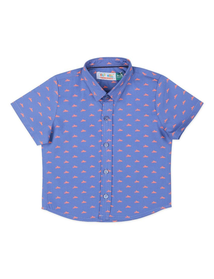 Blue Shirt With Orange Shark Print