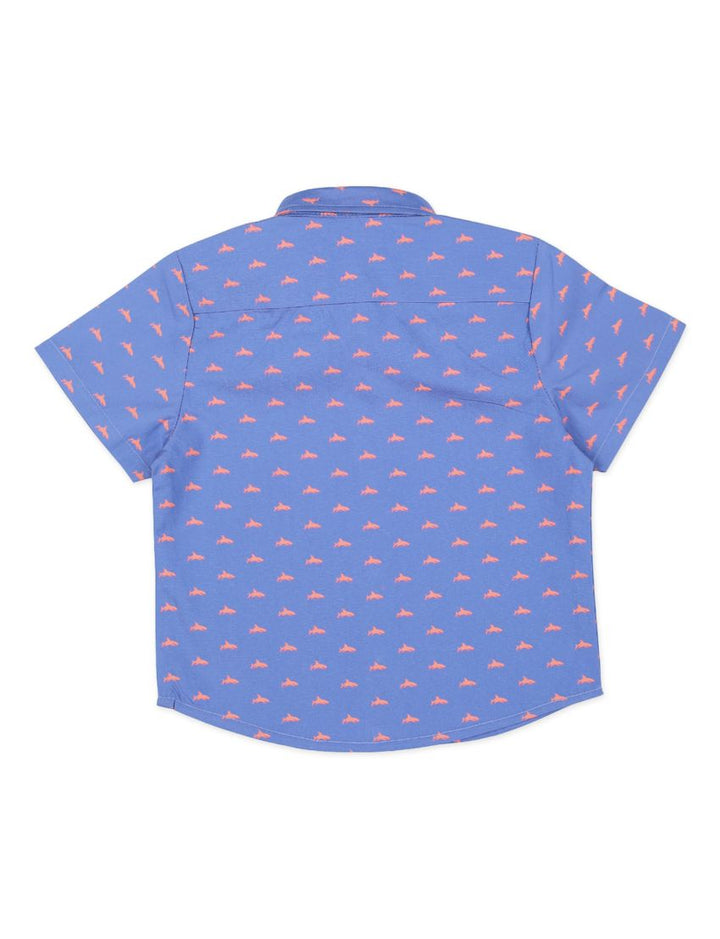 Blue Shirt With Orange Shark Print