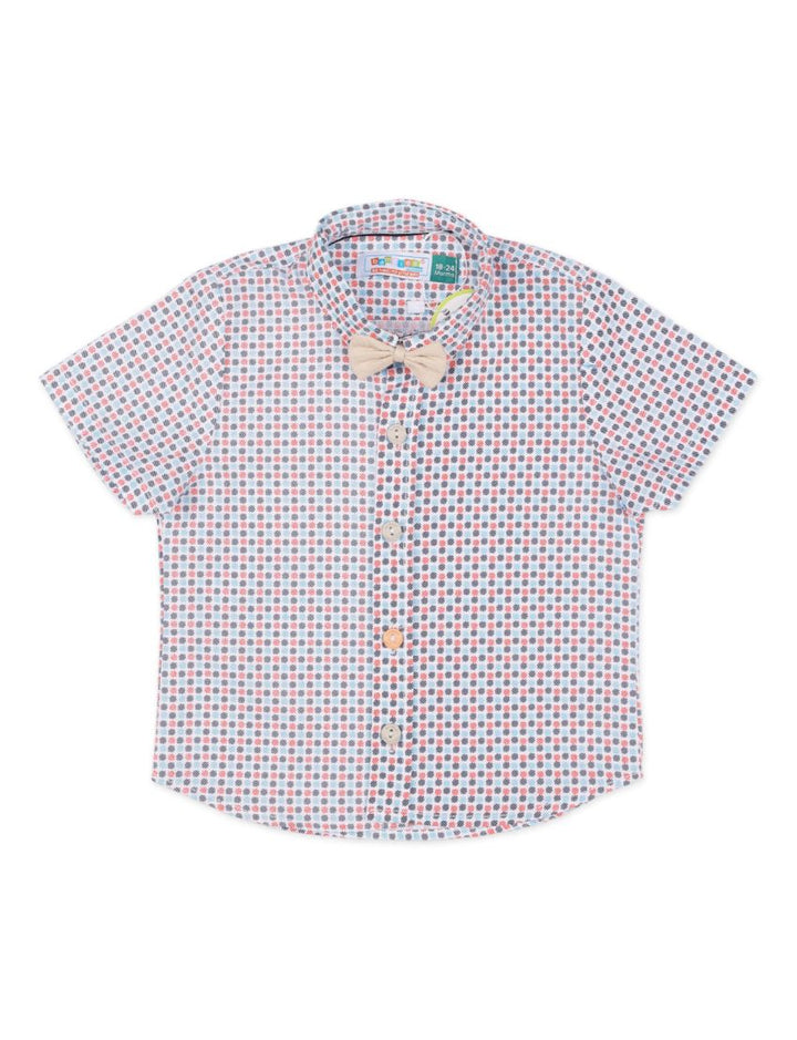 Formal Shirt With Bow- Blue & Orange Spots