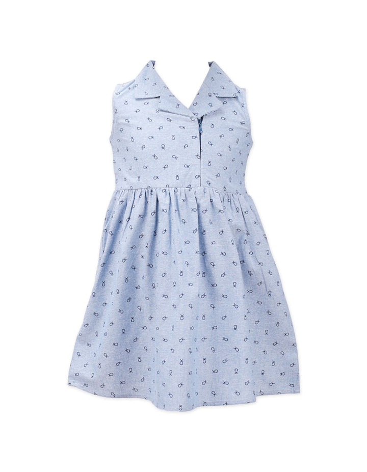 Blue Frock With Collar- CK Print