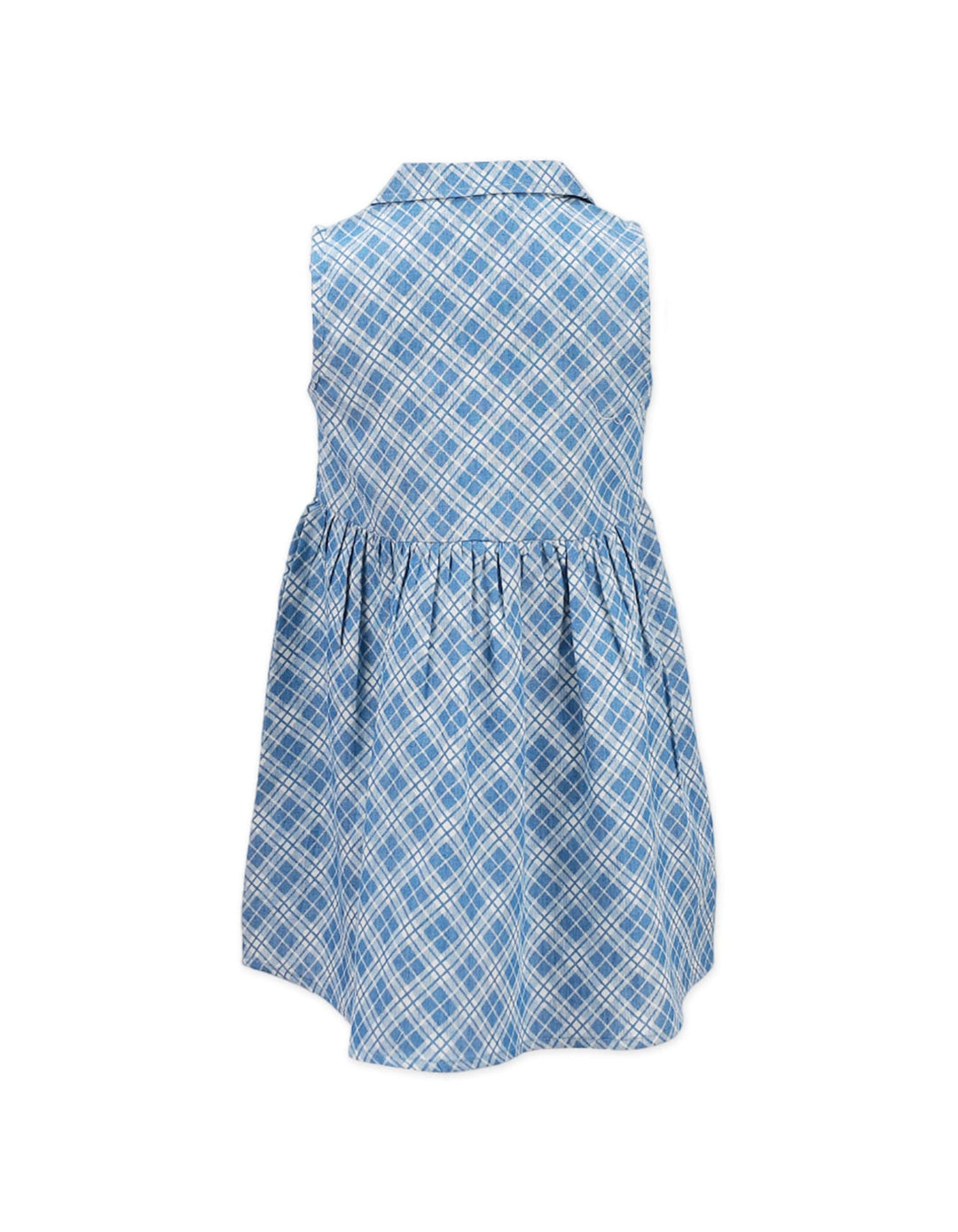 Blue Frock With Collar- Checkered Print