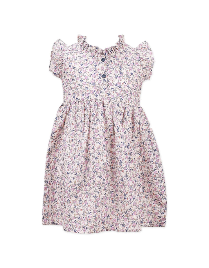 Floral Frock With Ruffled Neckline & Sleeves