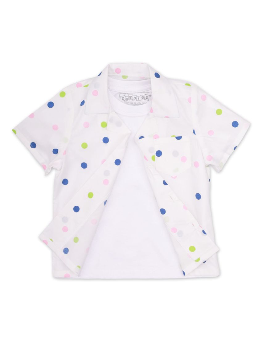 Shirt White with Plain Tee for Boys - Polka Dots Theme