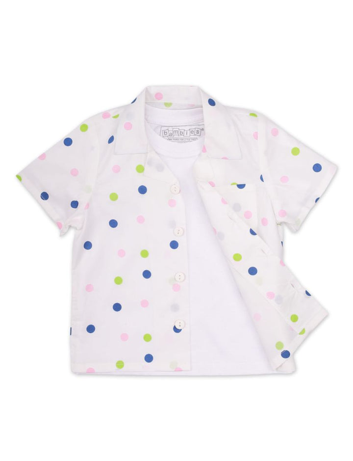 Shirt White with Plain Tee for Boys - Polka Dots Theme