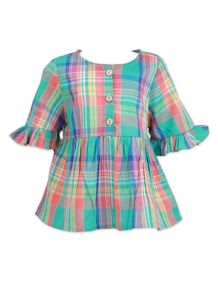 Dress with Multi Check Print for Girls