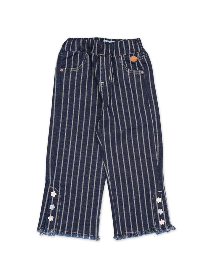 Bootcut Blue Denim with White Stripes Pant for Girls