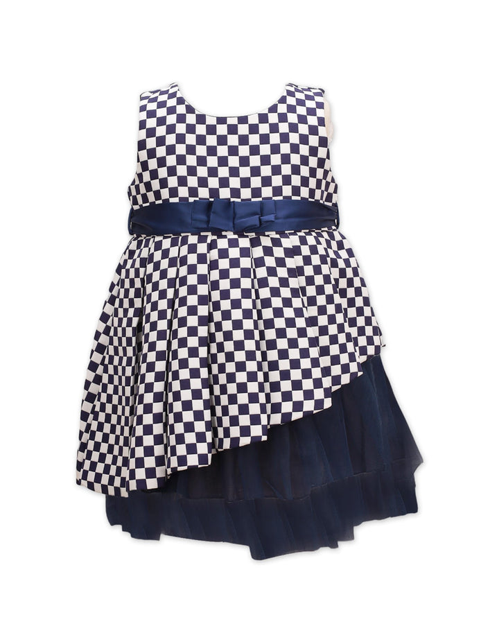 Zubaida's Formal Frock Navy Blue & White Checkered