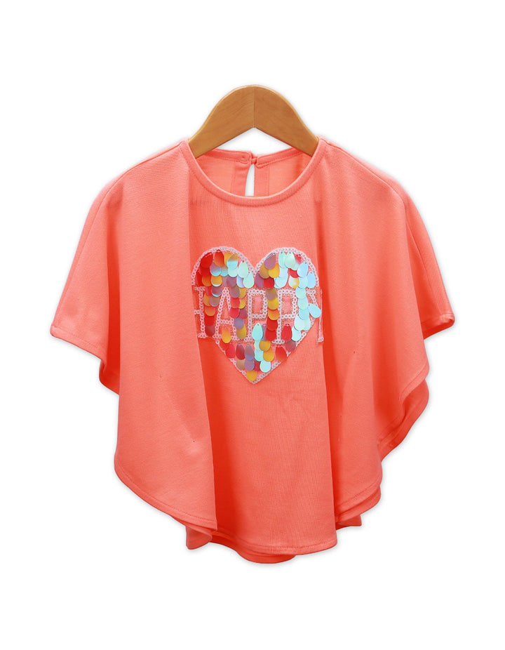 Poncho Top Orange Heart for Girls