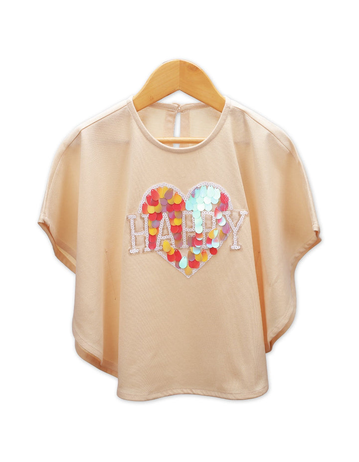 Poncho Top Off White Heart for Girls