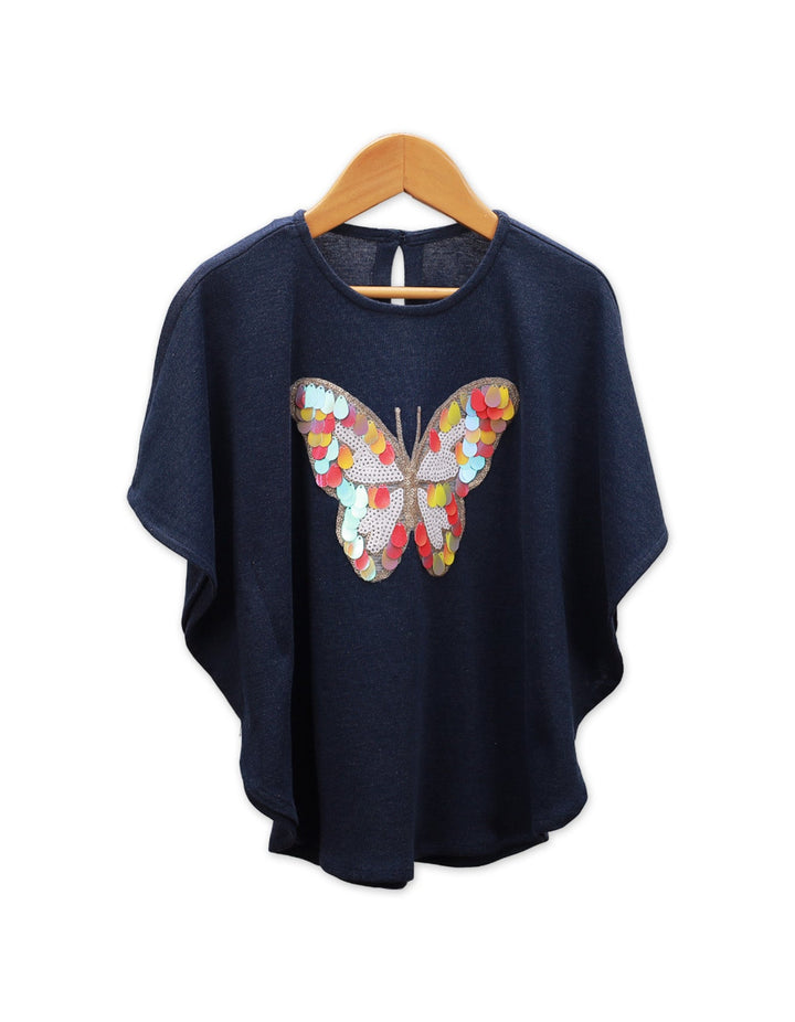 Poncho Top Navy Blue Butterfly for Girls