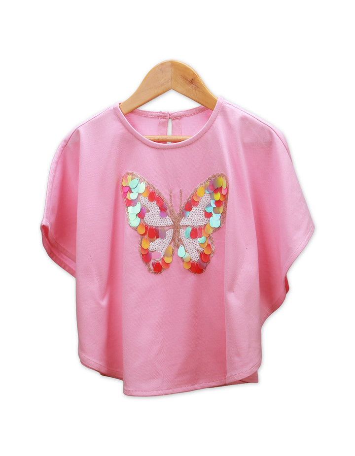 Poncho Top Pink Butterfly for Girls