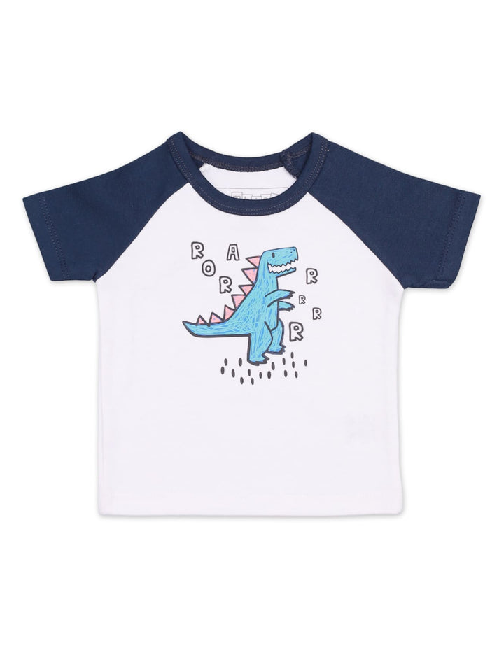 T-Shirt White & Navy Blue for Boys - Dinosaur Theme