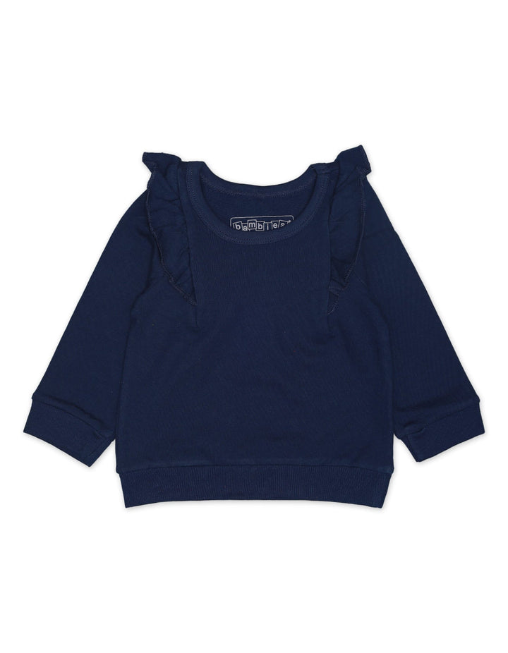 Sweatshirt Girls Frill Shoulder Navy Infant