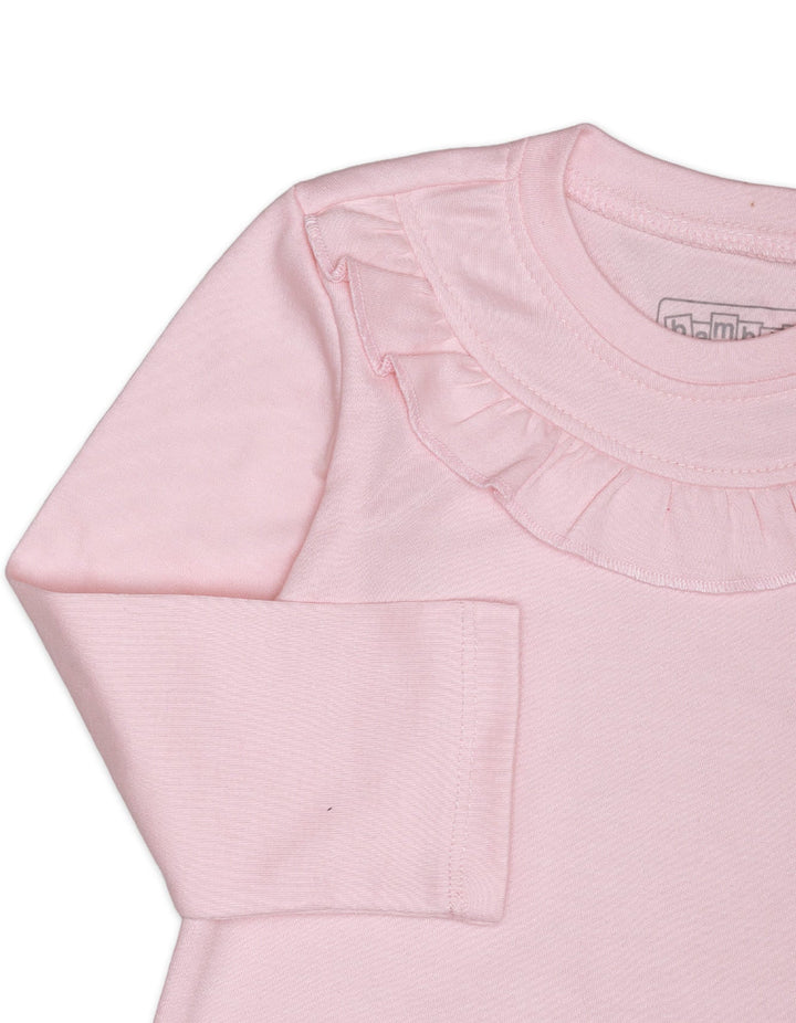 T Shirt Frill Neck Pink for Girls