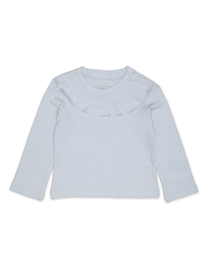 T Shirt Frill Neck Sky Blue for Girls