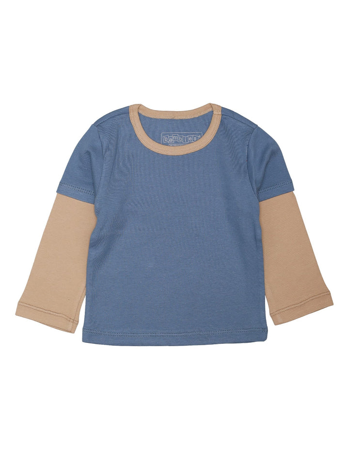 Shirt Full Sleeves Blue Beige for Boys