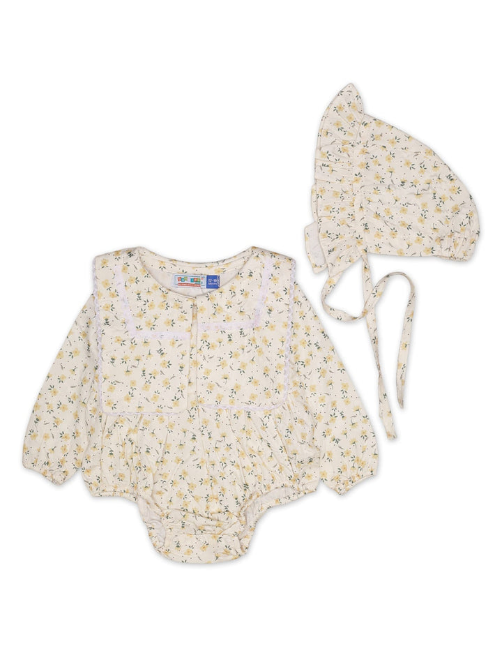 Bodysuit Woven With Cap Yellow Infant Girls