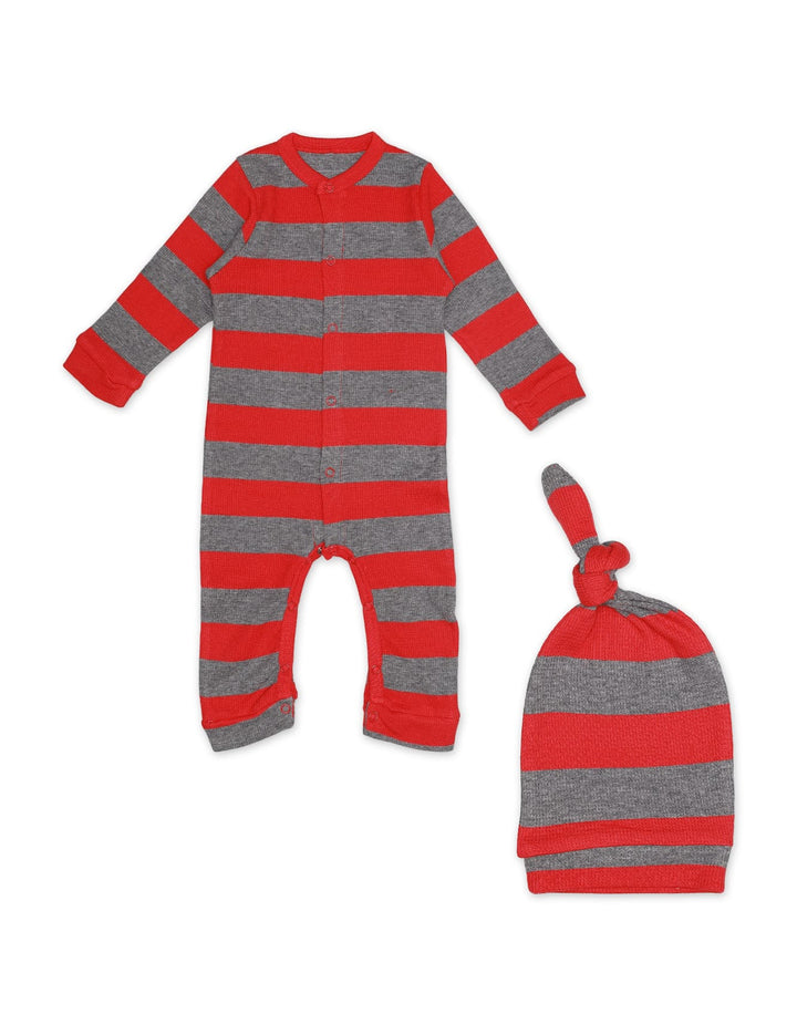 Romper With Cap Thermal Red Grey Infant Unisex