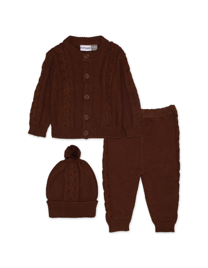 Knitted Suit Set Brown 3 Pcs for Boys