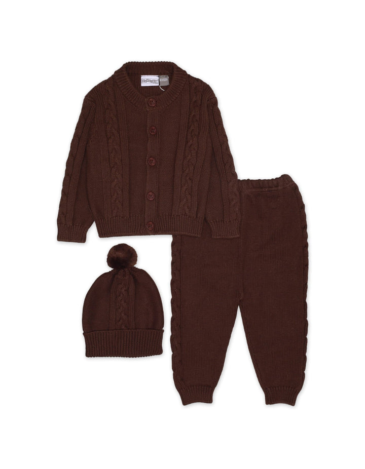 Knitted Suit Set Dark Brown 3 Pcs for Boys