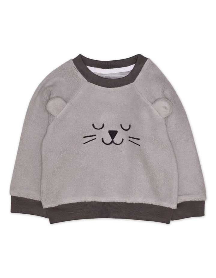 Sweatshirt Embroidery Face Light Grey Infant Boys