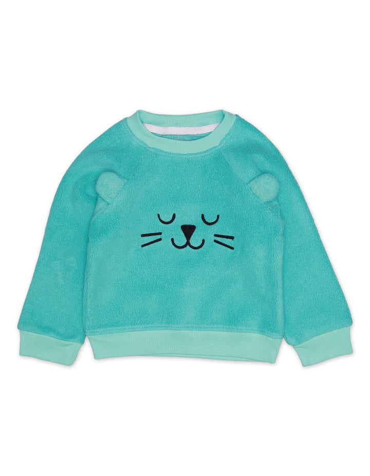 Sweatshirt Embroidery Face Sky Blue Infant Girls