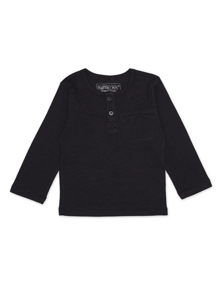 T Shirt Henly Front Pocket Black Toddler Girls