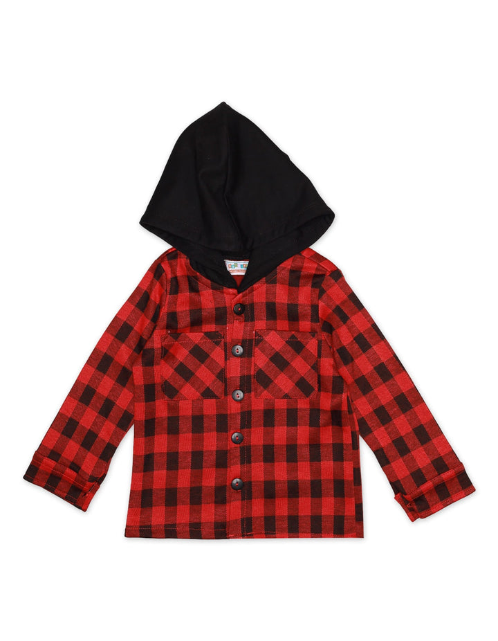 Shirt Hooded Contras Red Check Toddler Boys