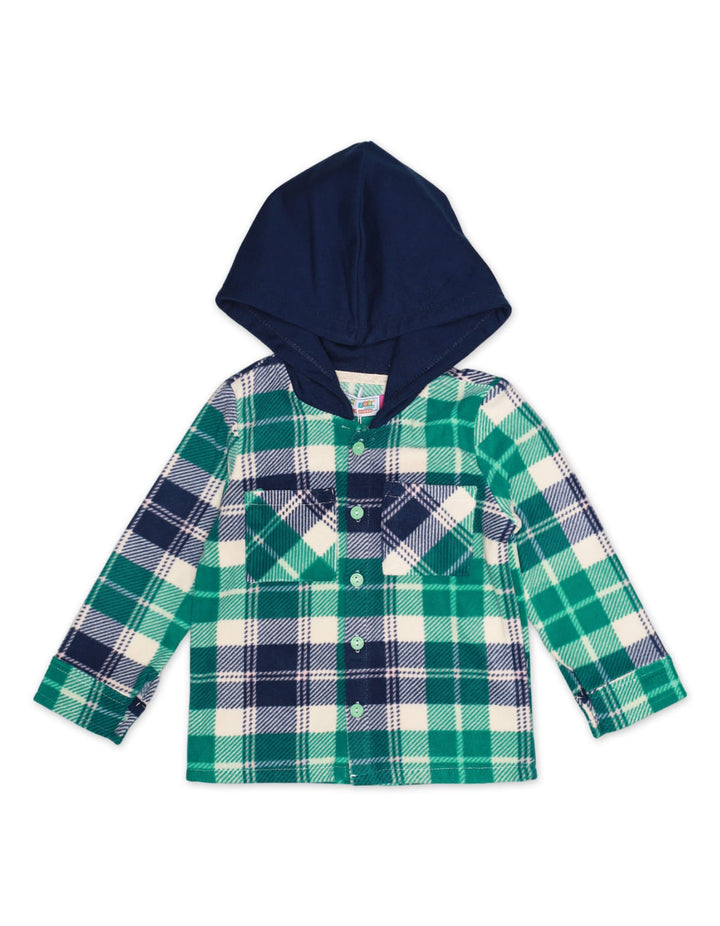 Shirt Hooded Contras Green Check Toddler Boys