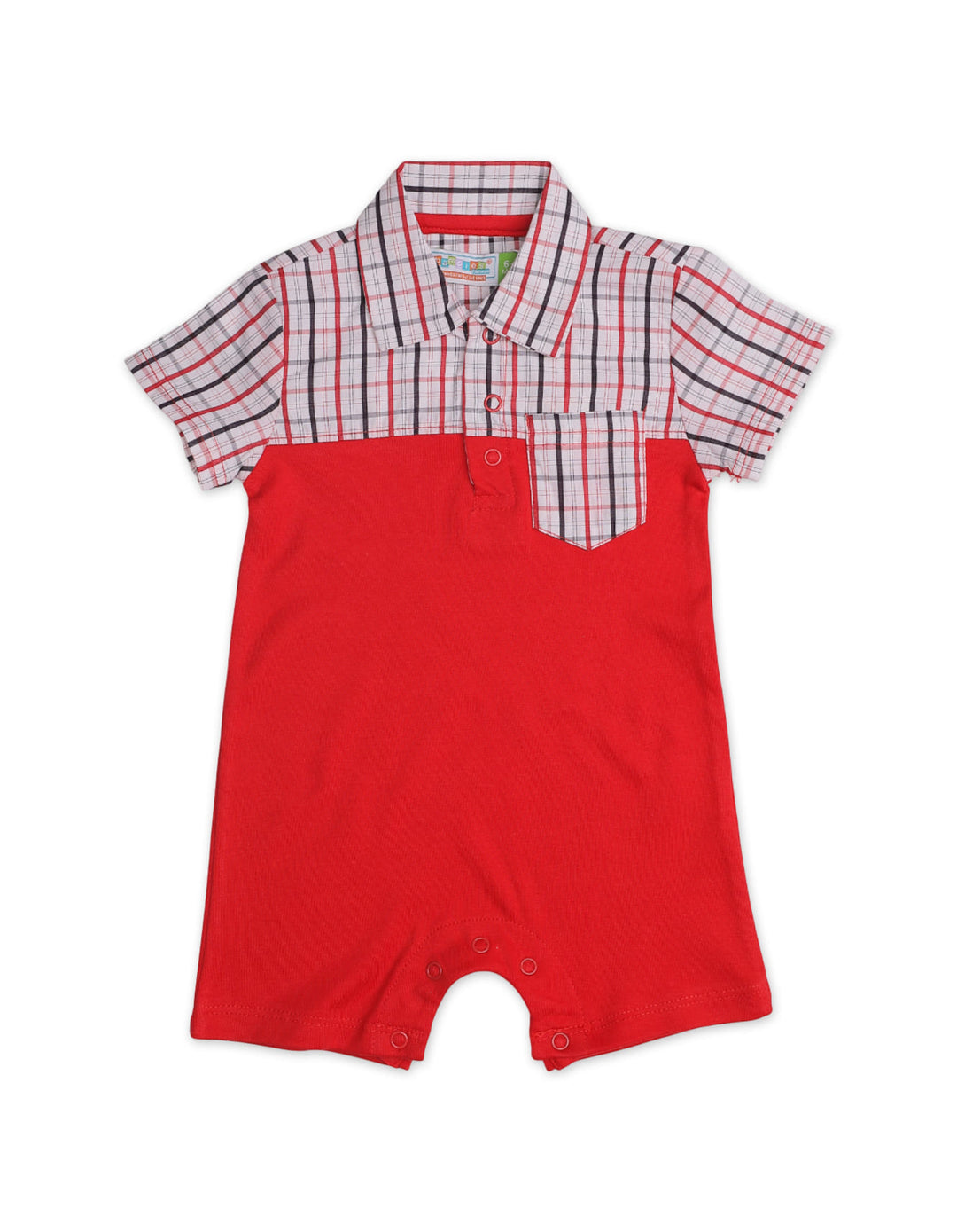 Zubaida's Soft & Breathable Plaid Front Pocket Short-Sleeves Polo Romper - Zubaidas Official™