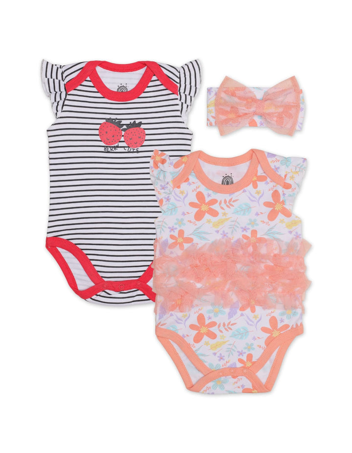 Zubaida's Floral & Fruity 3 Pcs Bodysuit Set with a coordinating Headband - Zubaidas Official™