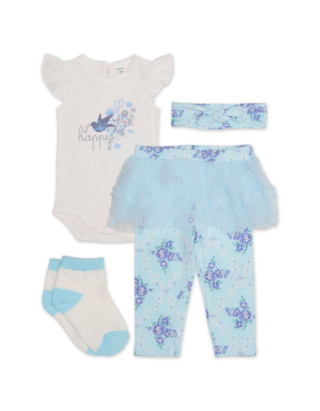 Zubaida's Floral 4 Pcs Bodysuit Set with Tutu Tights and a coordinating Headband - Zubaidas Official™