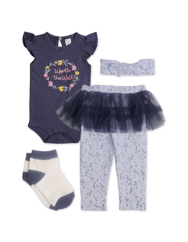 Zubaida's Floral 4 Pcs Bodysuit Set with Tutu Tights and a coordinating Headband - Zubaidas Official™