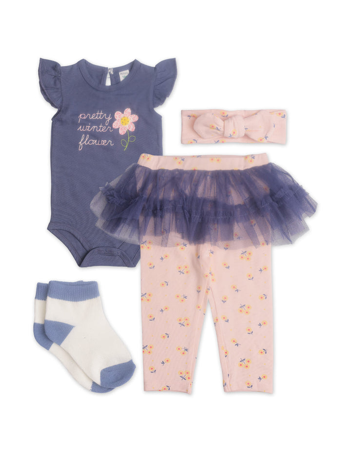 Zubaida's Floral 4 Pcs Bodysuit Set with Tutu Tights and a coordinating Headband - Zubaidas Official™