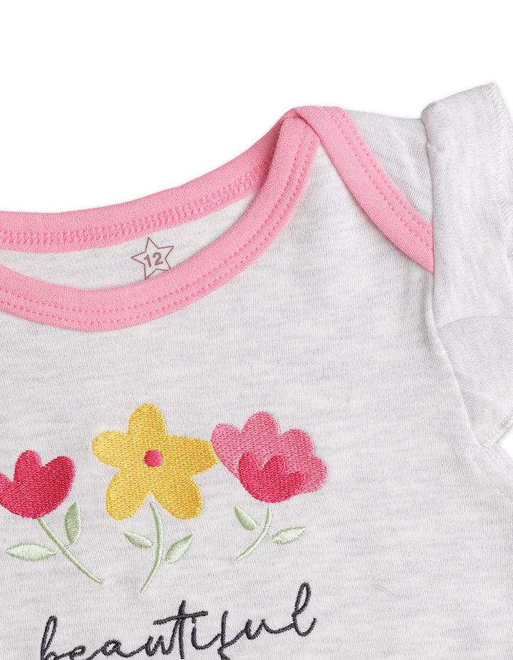 Zubaida's Floral 3 Pcs Bodysuit Set with a coordinating Hat - Zubaidas Official™