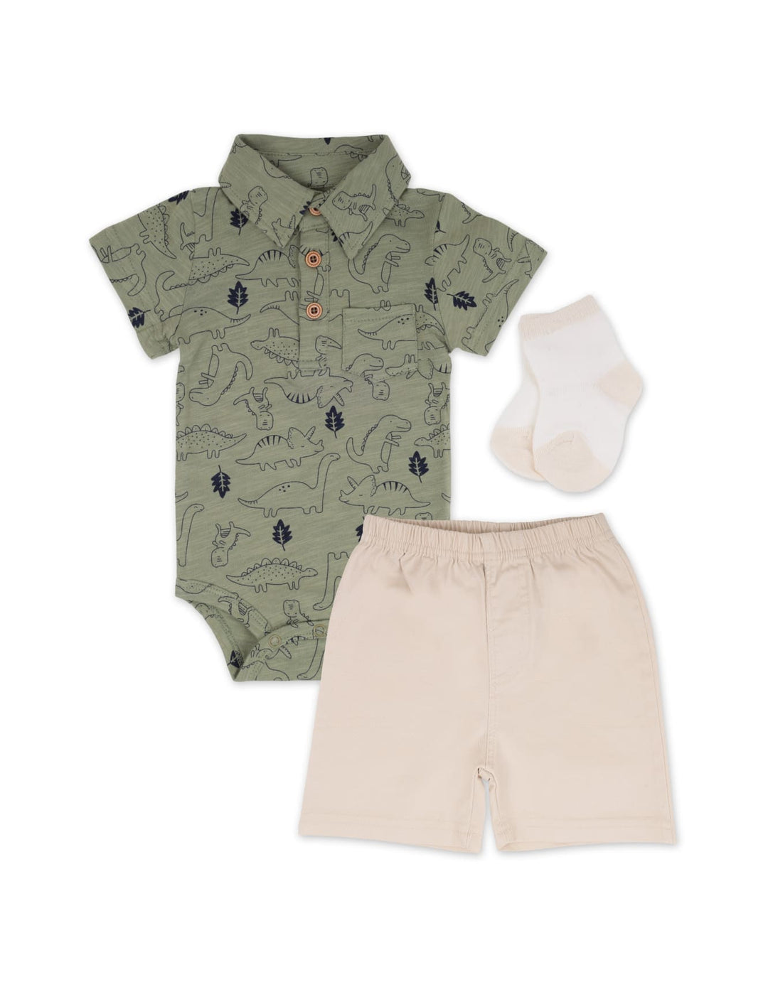 Baby Boy Bodysuit with Shorts 3 Pcs Summer Suit Set Dino at Zubaidas