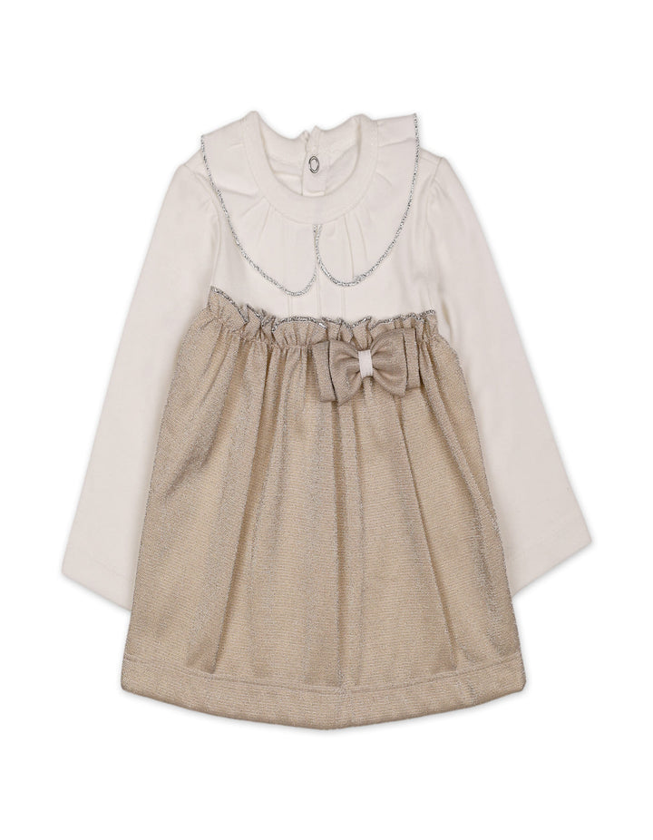 Baby Girls Winter 2 Piece Suit Elegant Bow Off White and Beige at Zubaidas Online Pakistan