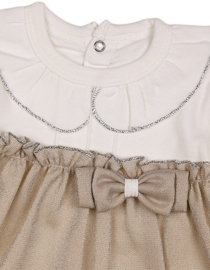 Baby Girls Winter 2 Piece Suit Elegant Bow Off White and Beige at Zubaidas Official Pakistan
