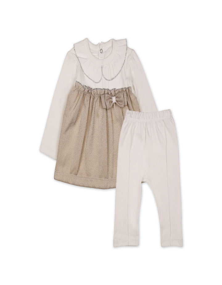 Baby Girls Winter 2 Piece Suit Elegant Bow Off White and Beige at Zubaidas