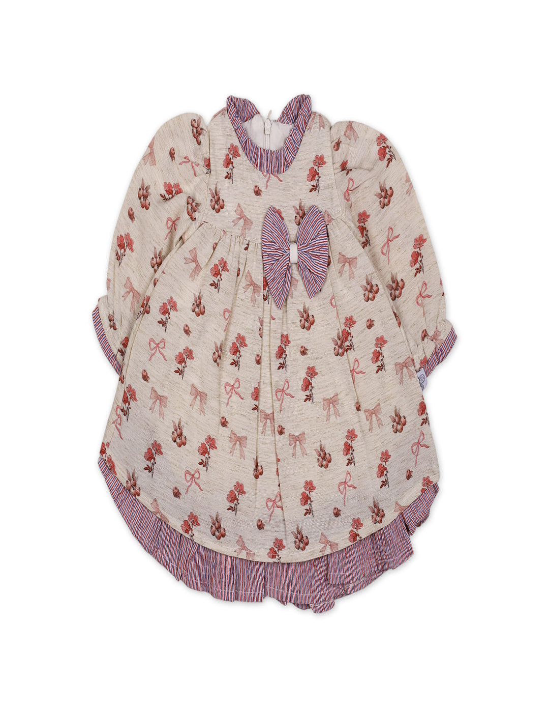 Baby Girls Winter Dress Floral and Bow Detailed Pink at Zubaidas Online Pakistan
