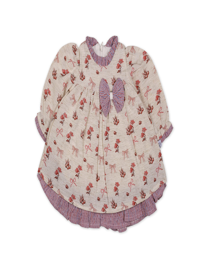 Baby Girls Winter Dress Floral and Bow Detailed Pink at Zubaidas Online Pakistan