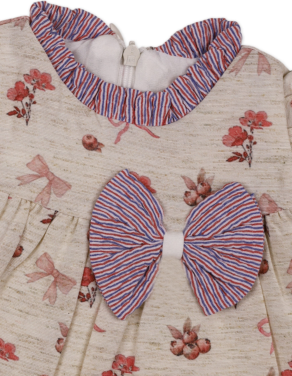 Baby Girls Winter Dress Floral and Bow Detailed Pink at Zubaidas Official Pakistan