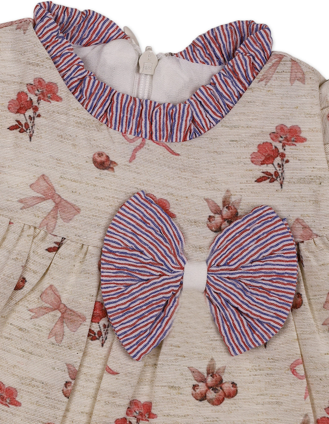 Baby Girls Winter Dress Floral and Bow Detailed Pink at Zubaidas Official Pakistan