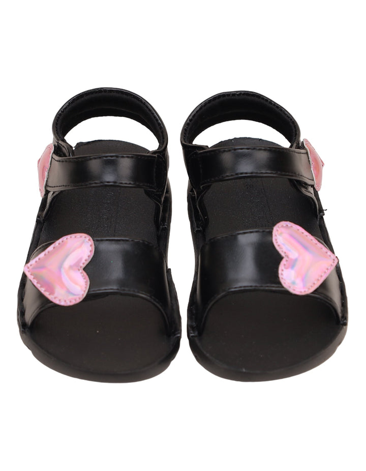 Sandal Black with Pink Heart Theme for Girls