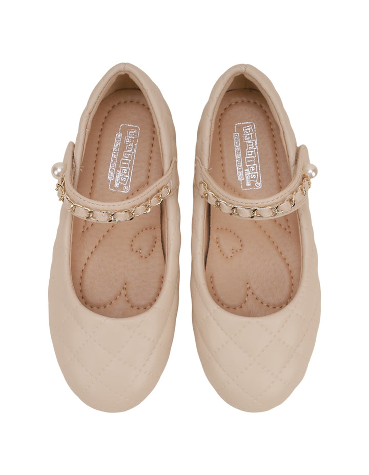 Shoes Beige with Chain on Strap for Girls - Toddler